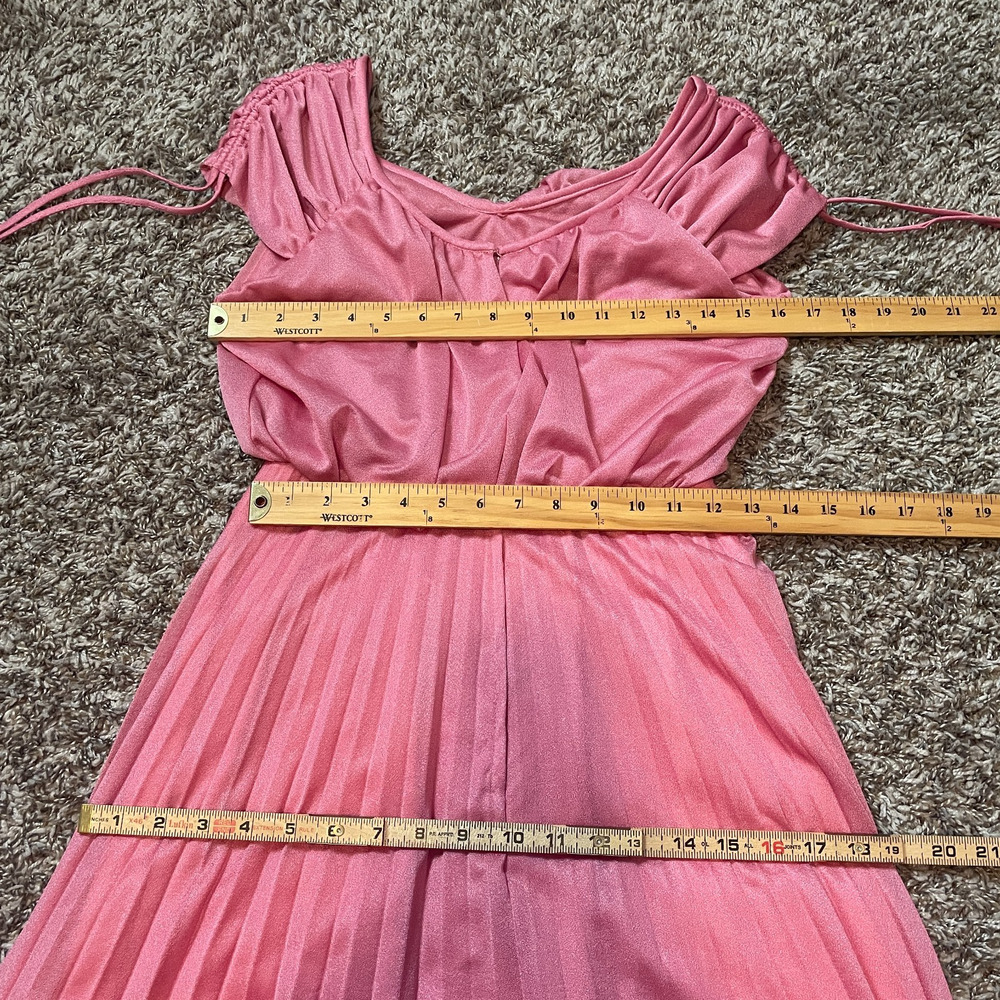 Vintage Formal Dress Size Small Pink Accordion Pleated Maxi Prom Bridesmaid 80s - Picture 13 of 16